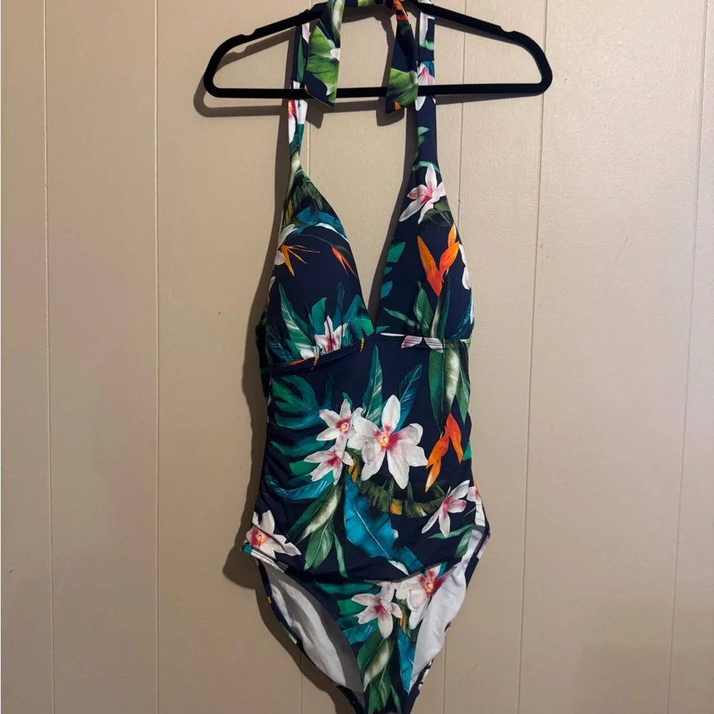 LAUREN RALPH LAUREN Wom. 16 Watercolor Tropical Printed‎ Tummy-Control One-Piece